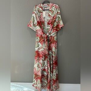Andrea Iyamah Gamba Abstract Mushroom cover up robe maxi dress kimono NWT OS